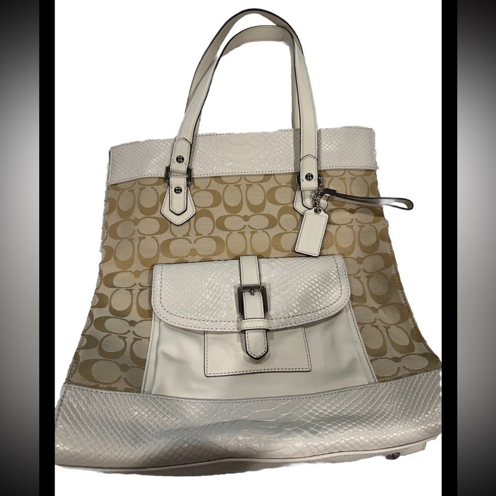Coach Women's Charlie Python Tote #F31945 (Silver/Light Khaki/Parchment) NWT
